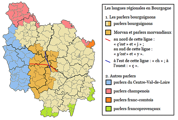 Carte des parlers bourguignons du Morvan