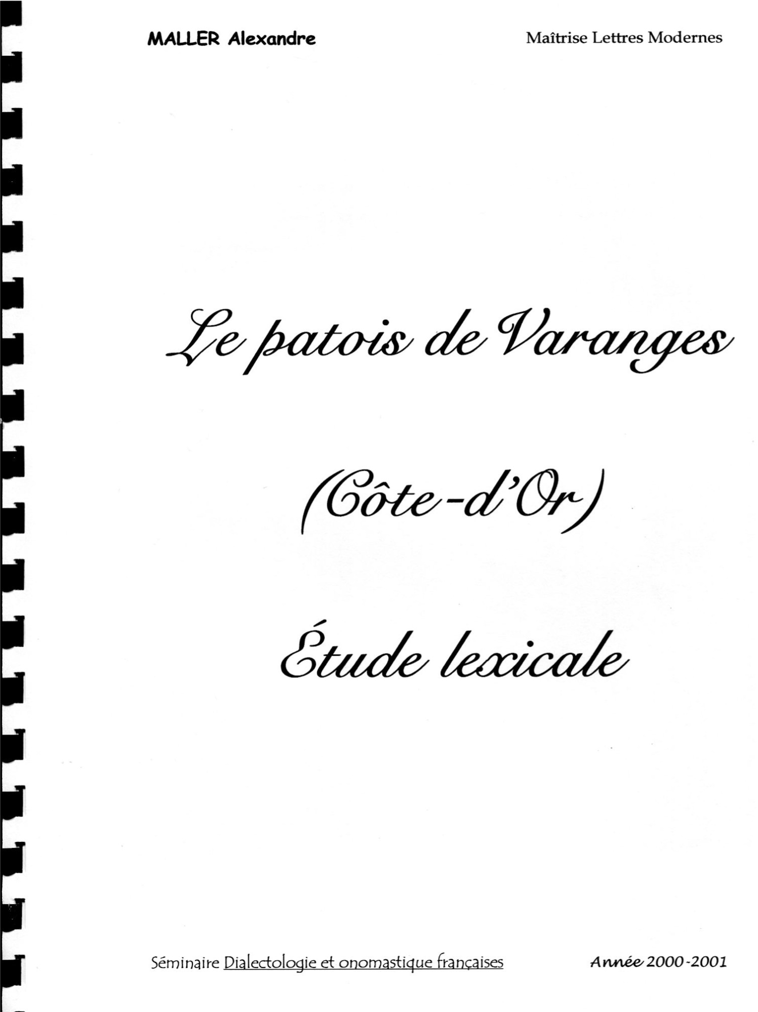 Le Patois Matourin Le Patois de Varanges