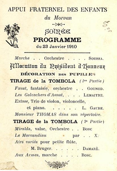Programme de la soirée du 23 janvier 1910